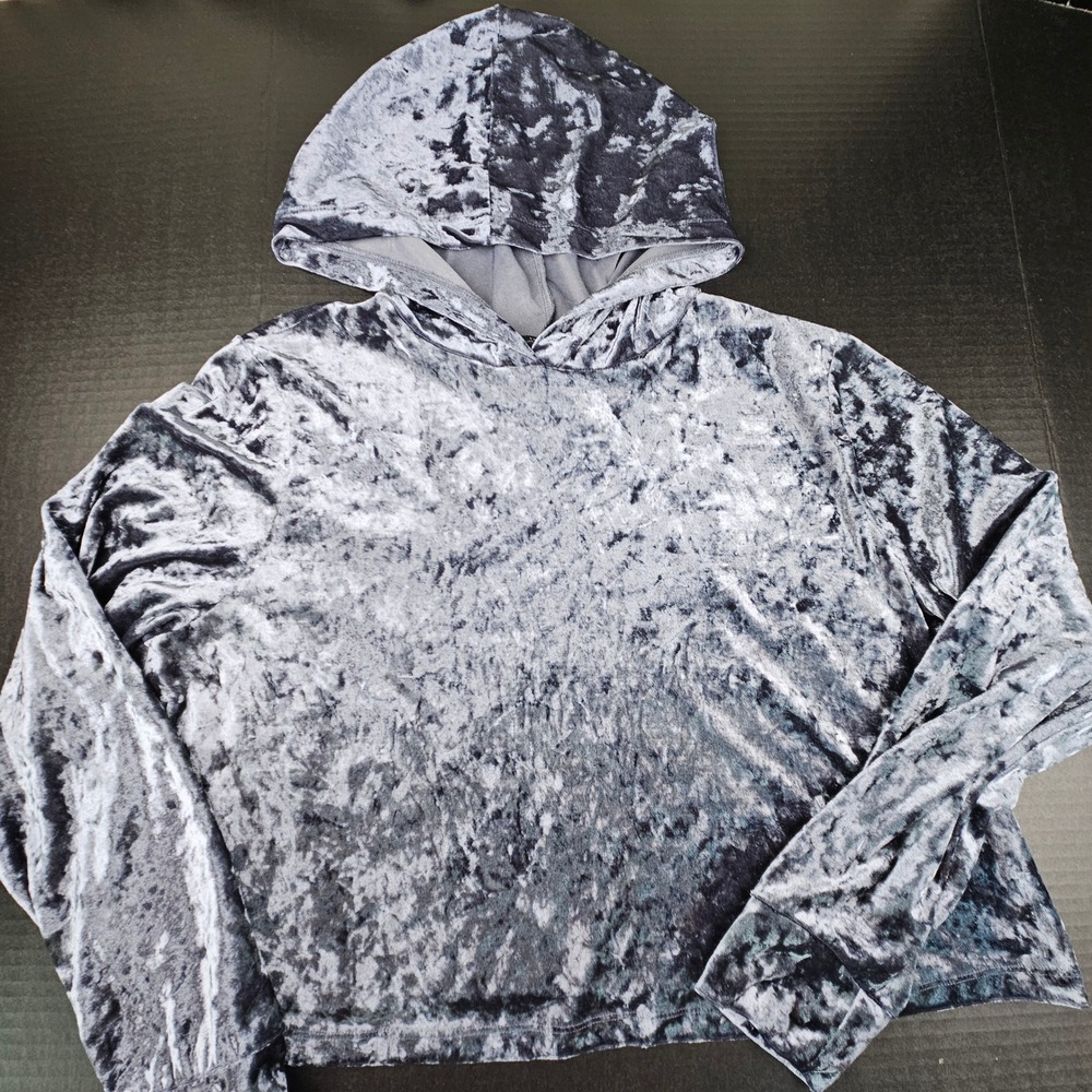 Forever 21 + Crushed Velour Hoodie Silver Grey Y2K McBling Pullover 1X